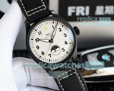 Swiss Replica IWC Pilot Moonphase Watch White Dial Black Bezel